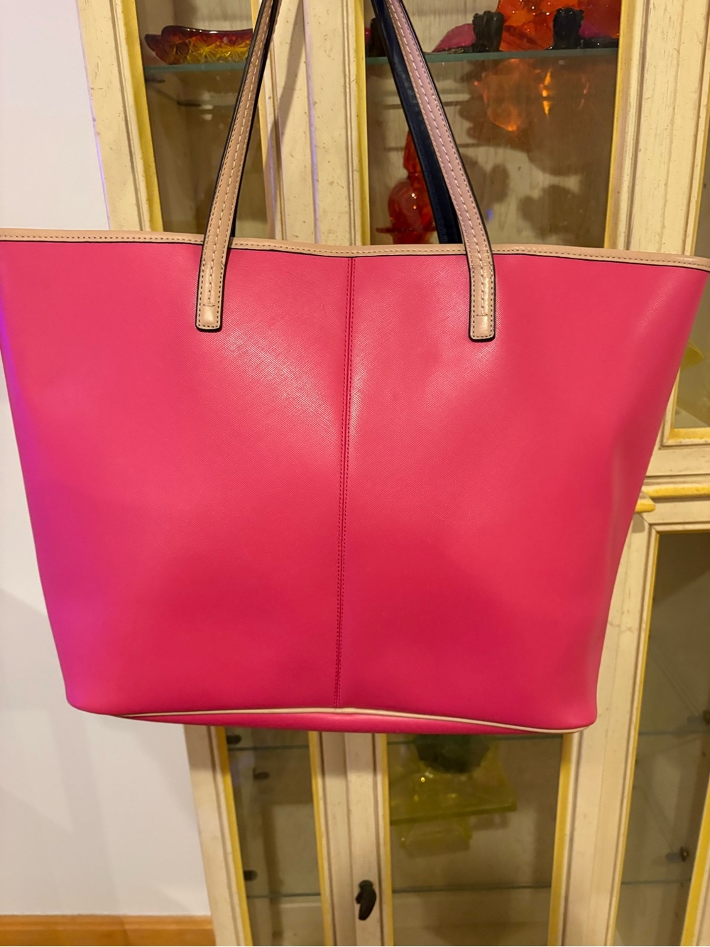 Coach Hot Pink Tote with Beige Trim - Picture 7 of 11